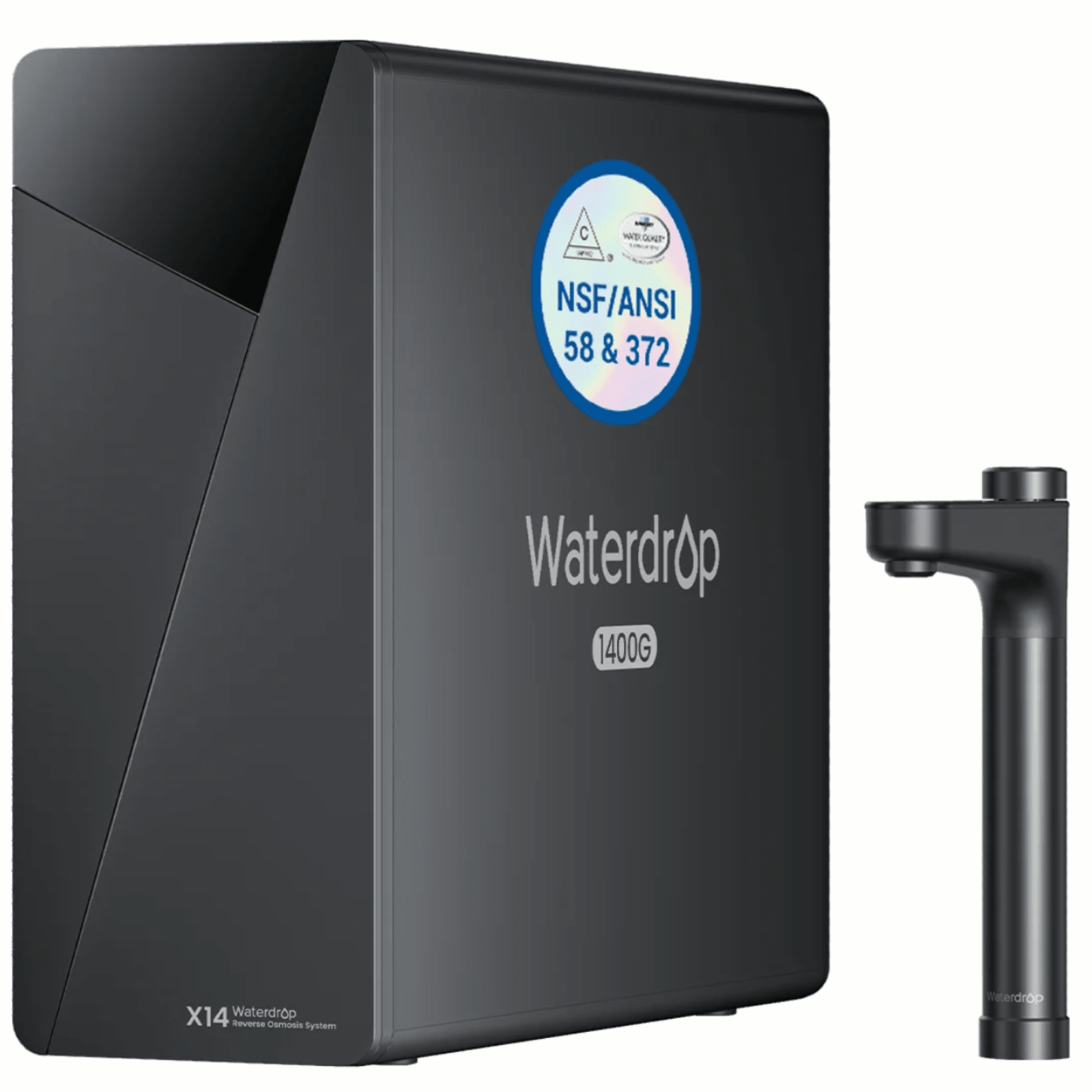 Waterdrop X Series Tankless Reverse Osmosis System X14 installed under a sink, showcasing compact design and high-efficiency filtration.