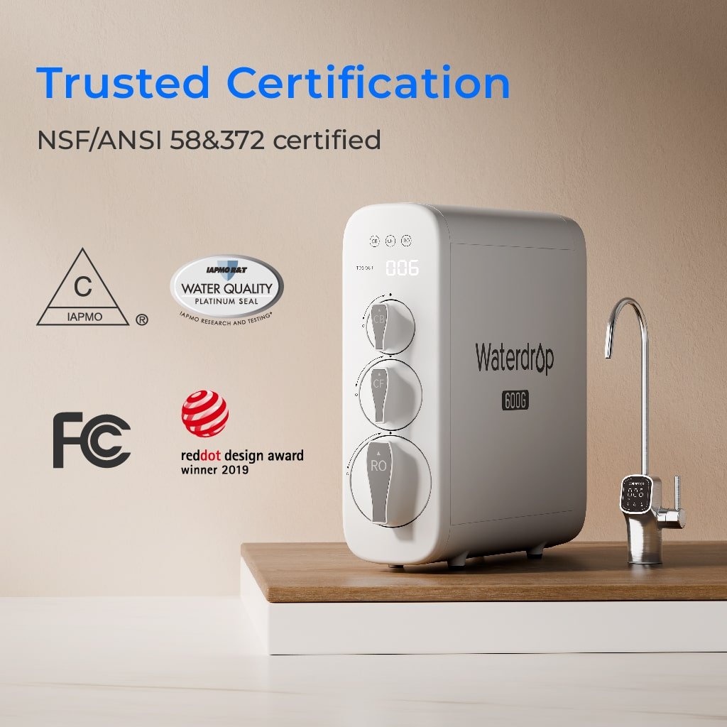 Waterdrop G3P600 reverse osmosis water filtration system with LED faucet, NSF certified, 600GPD RO system for clean drinking water.