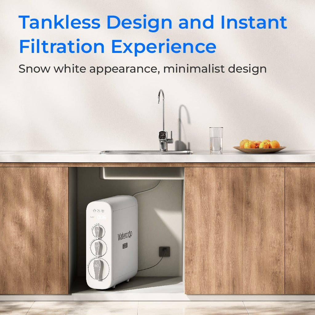 Waterdrop G3P600 reverse osmosis system with LED faucet, NSF certified, 600GPD RO water filtration system in use.