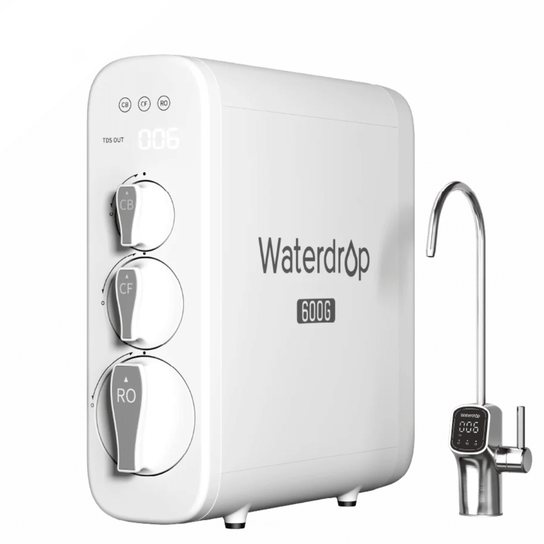 Waterdrop G3P600 reverse osmosis water filtration system with NSF certification and LED faucet for clean drinking water.