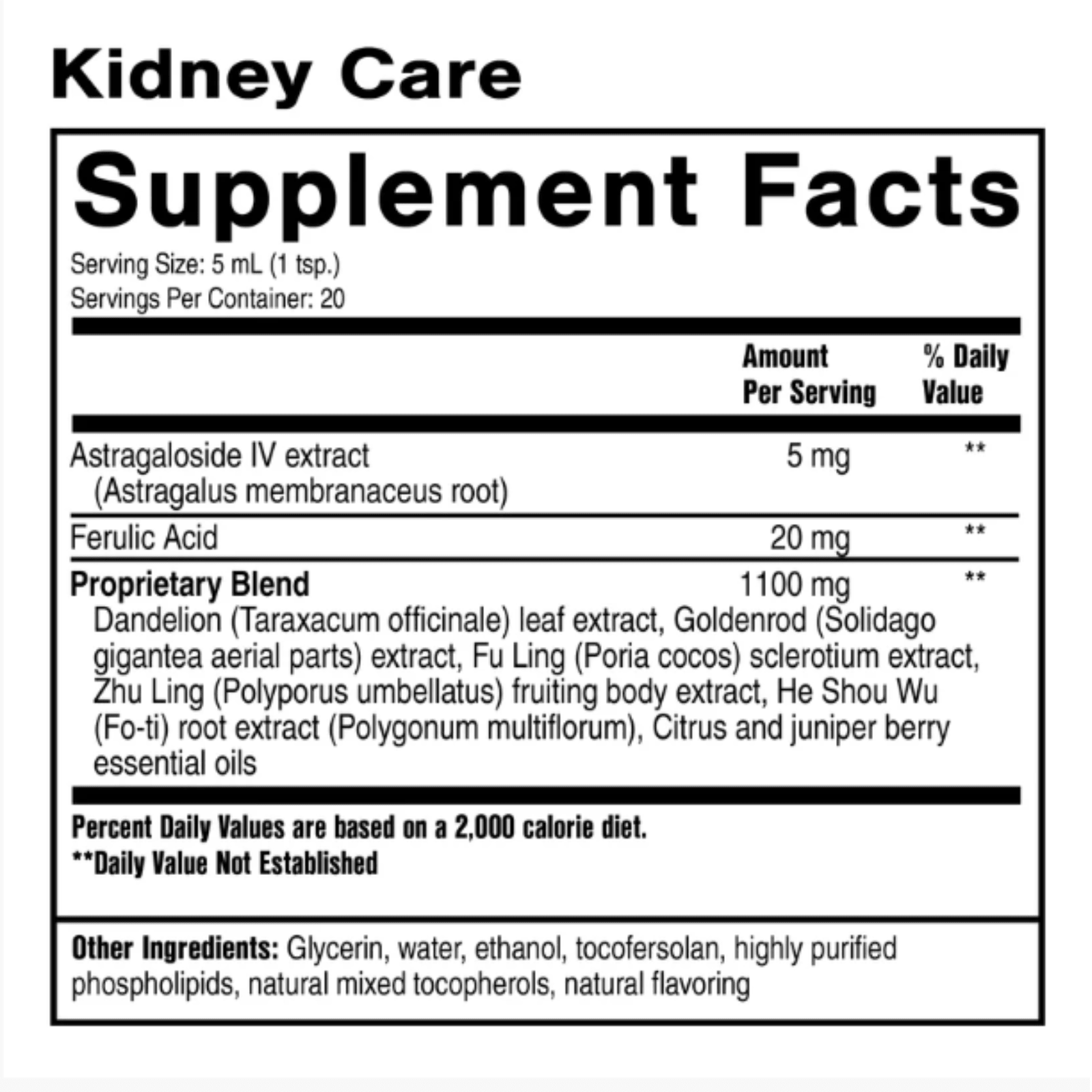 Quicksilver Scientific Kidney Care botanical supplement in 100ml bottle, supporting kidney and lymph drainage health.