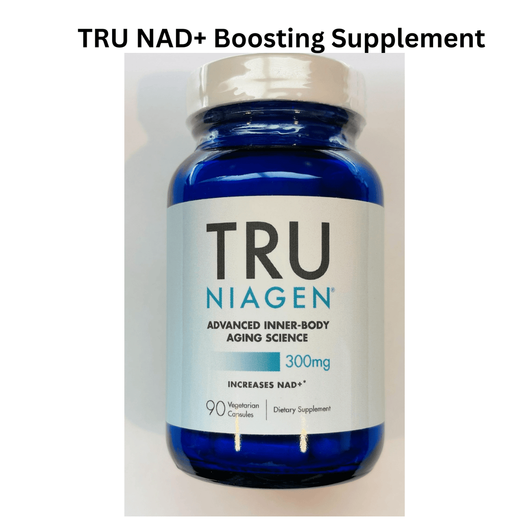 Tru Niagen boosting supplement by WEBMHP showing 90 vegetarian capsules for cellular energy and repair, 300mg each.