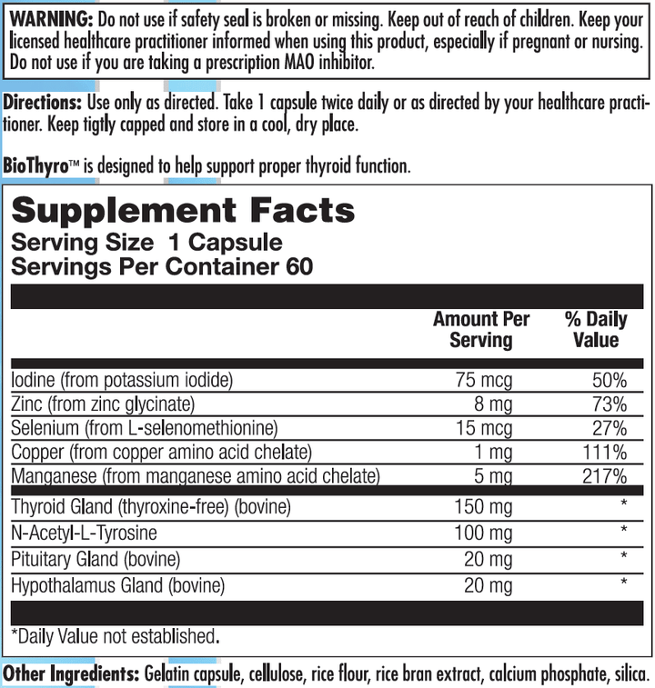Allvia BioThyro natural thyroid support supplement in 60 capsules, dietary supplement by WEBMHP.