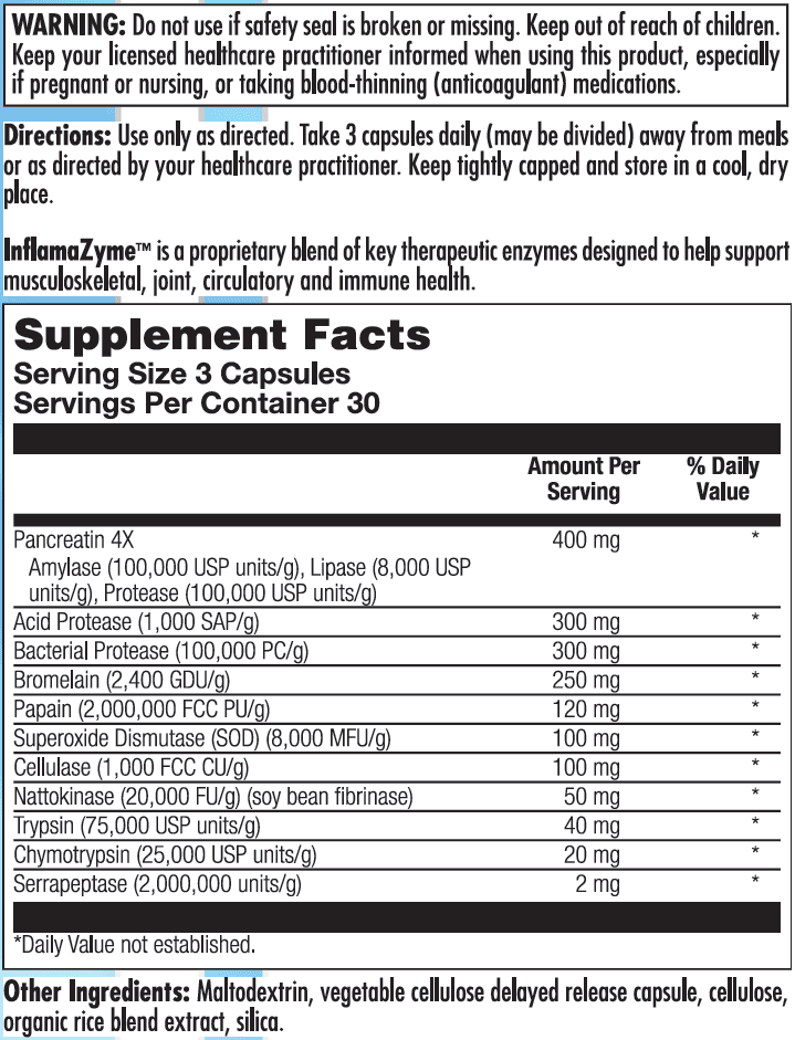 Allvia Inflamazyme dietary supplement capsules by WEBMHP, supporting healthy inflammation response, shown in a bottle.