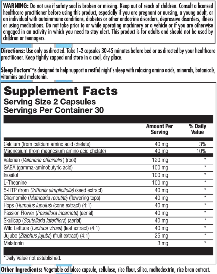 Allvia Sleep Factors dietary supplement by WEBMHP in a bottle of 60 Vcaps for natural support of restful sleep.