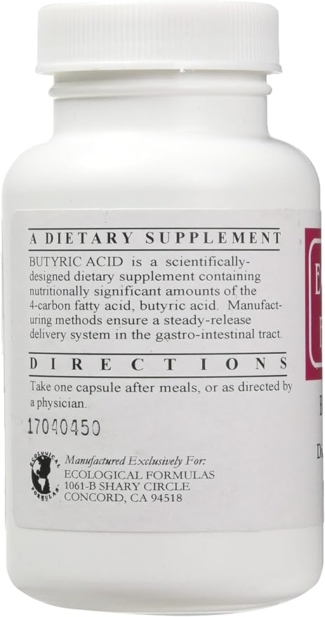 WebMHP Ecological Formulas Butyric Acid Cal Mag Butyrate dietary supplement bottle with 90 capsules for supporting gastrointestinal health.