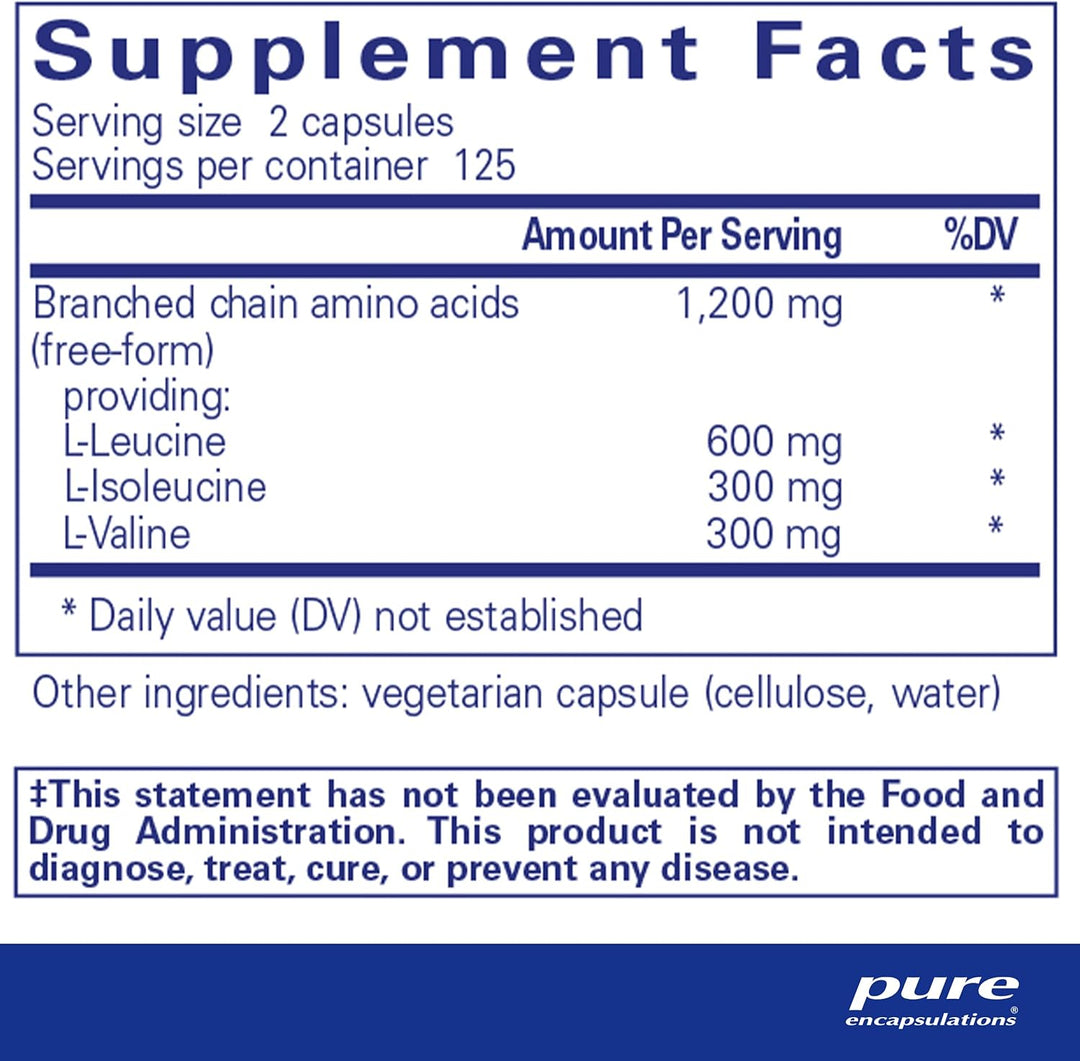 Pure Encapsulations BCAA Supports Muscle Function Exercise 250 Capsules - POWER FIT SHOP — Powering Preparedness, Health &amp; Home