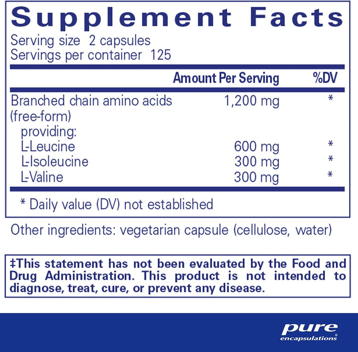 Pure Encapsulations BCAA Supports Muscle Function Exercise 250 Capsules - POWER FIT SHOP — Powering Preparedness, Health &amp; Home