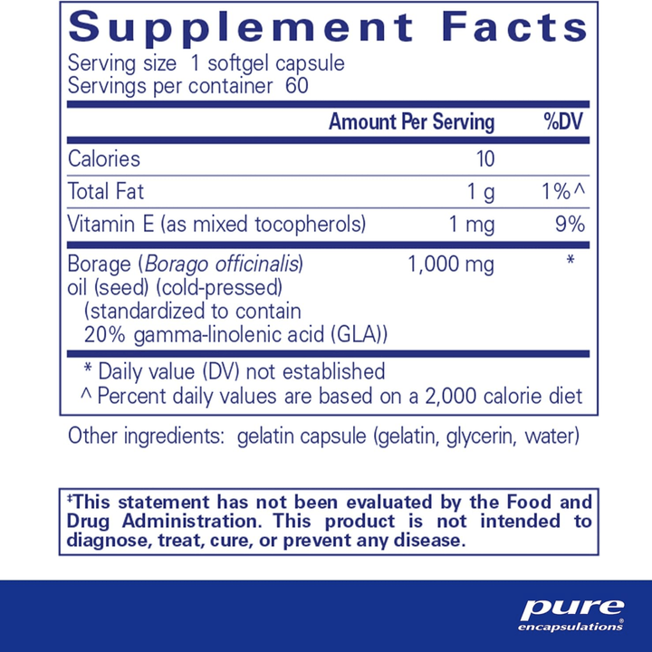 Pure Encapsulations Borage Oil Softgels Supports Skin and Joint Function 60 Caps - POWER FIT SHOP — Powering Preparedness, Health &amp; Home
