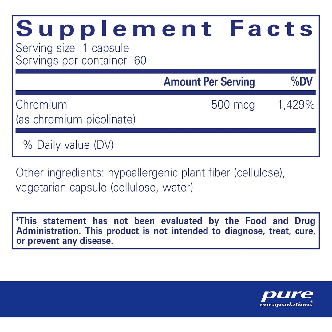 Pure Encapsulations Chromium Picolinate 500mcg Lipid and Carb Metabolism 60 Caps - POWER FIT SHOP — Powering Preparedness, Health &amp; Home