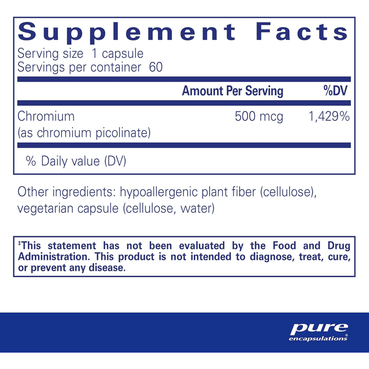 Pure Encapsulations Chromium Picolinate 500mcg Lipid and Carb Metabolism 60 Caps - POWER FIT SHOP — Powering Preparedness, Health &amp; Home
