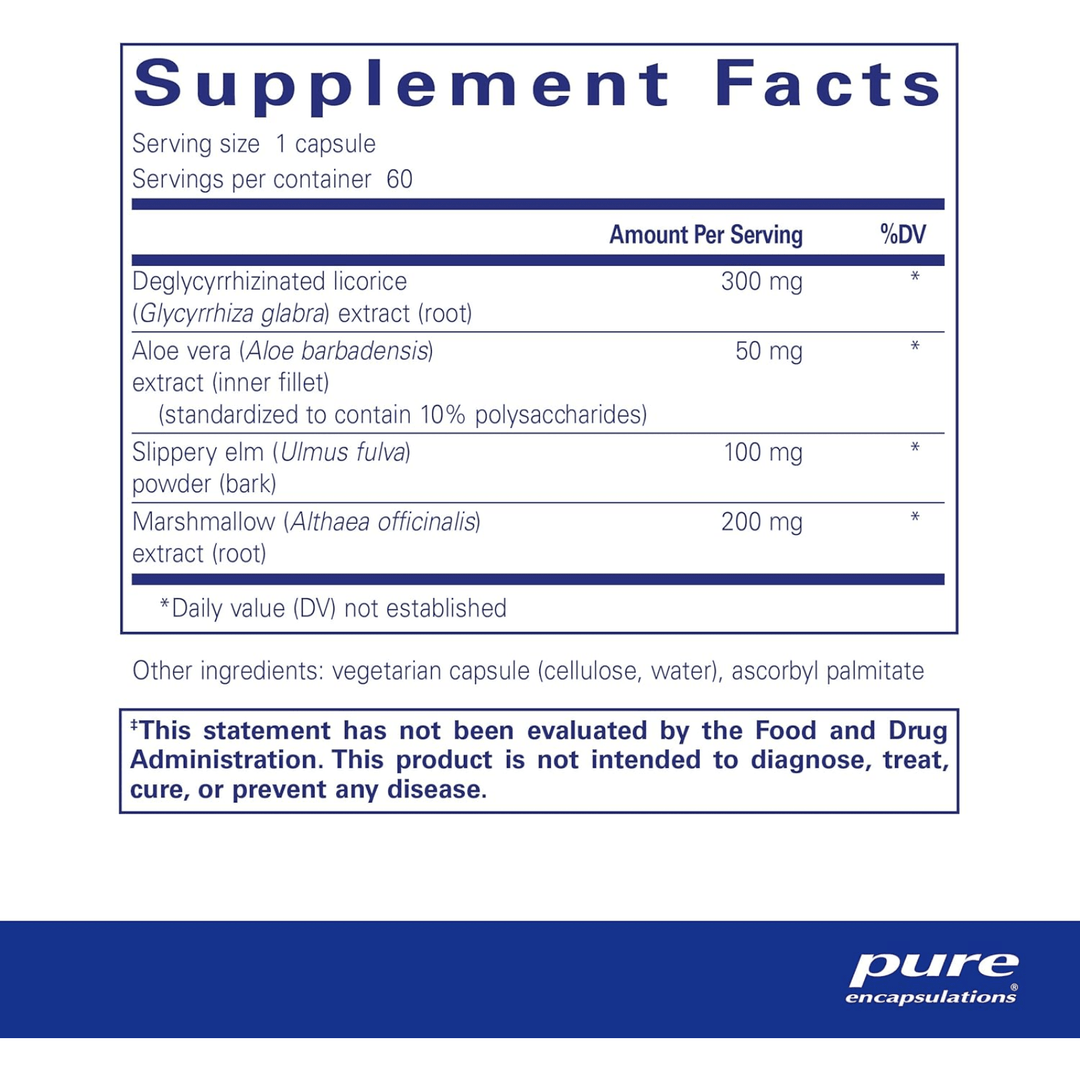 Pure Encapsulations DGL Plus Gut Support Aloe Vera Marshmallow Root 60 Capsules - POWER FIT SHOP — Powering Preparedness, Health &amp; Home