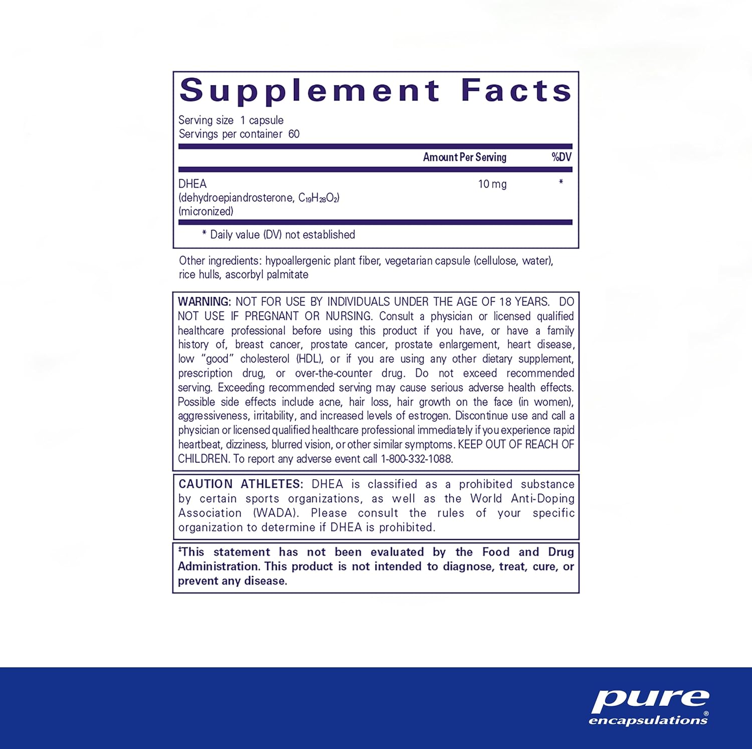 Pure Encapsulations DHEA 10 mg Supports Immune Hormone Metabolism 60 Capsules - POWER FIT SHOP — Powering Preparedness, Health & Home