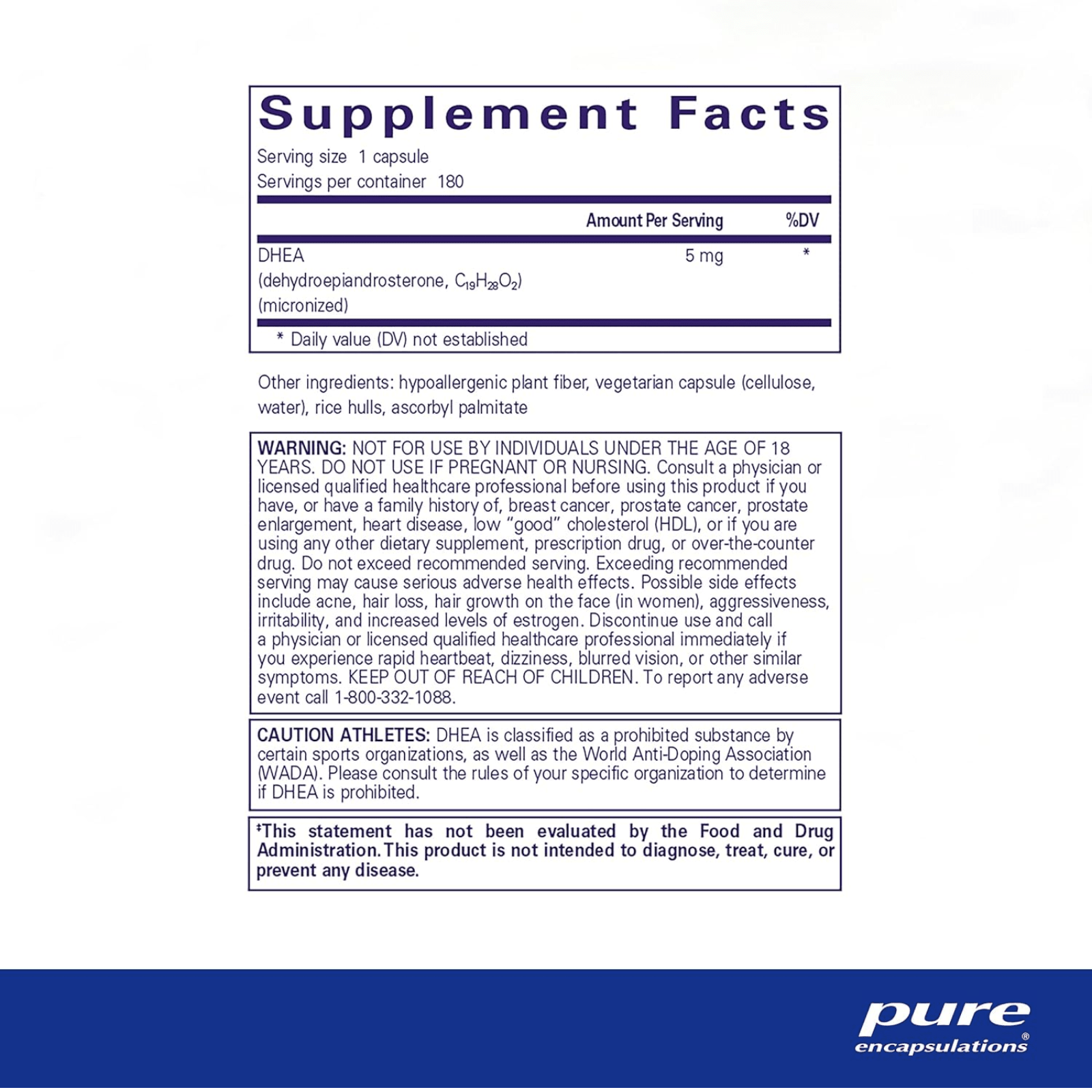 Pure Encapsulations DHEA 5 mg Supports Immune and Hormone Balance 180 Capsules - POWER FIT SHOP — Powering Preparedness, Health & Home