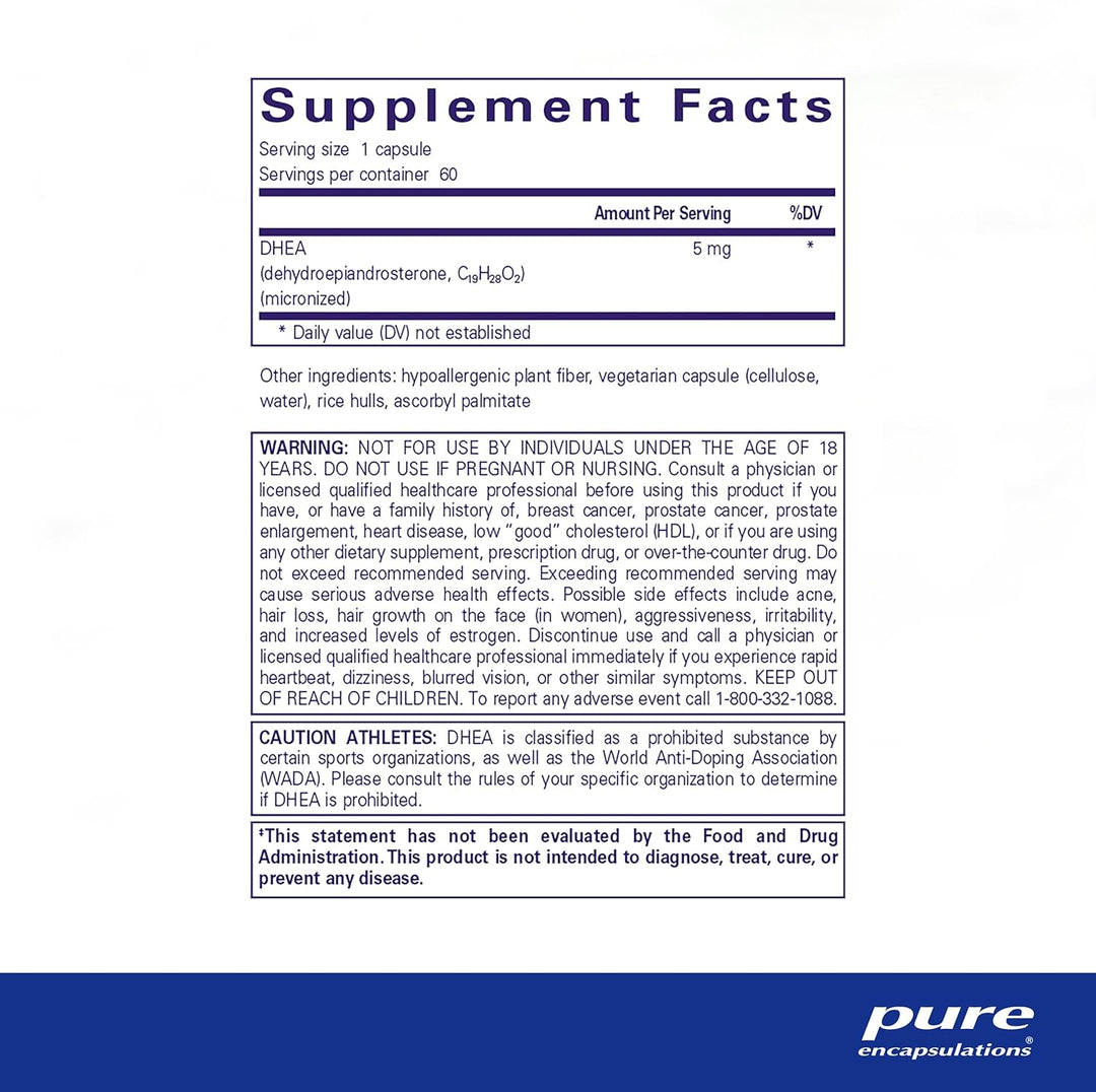 Pure Encapsulations DHEA 5 mg Vegan Supports Immune Hormone Balance 60 Capsules - POWER FIT SHOP — Powering Preparedness, Health &amp; Home