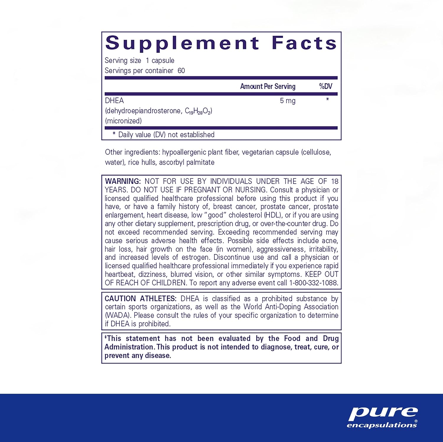 Pure Encapsulations DHEA 5 mg Vegan Supports Immune Hormone Balance 60 Capsules - POWER FIT SHOP — Powering Preparedness, Health & Home