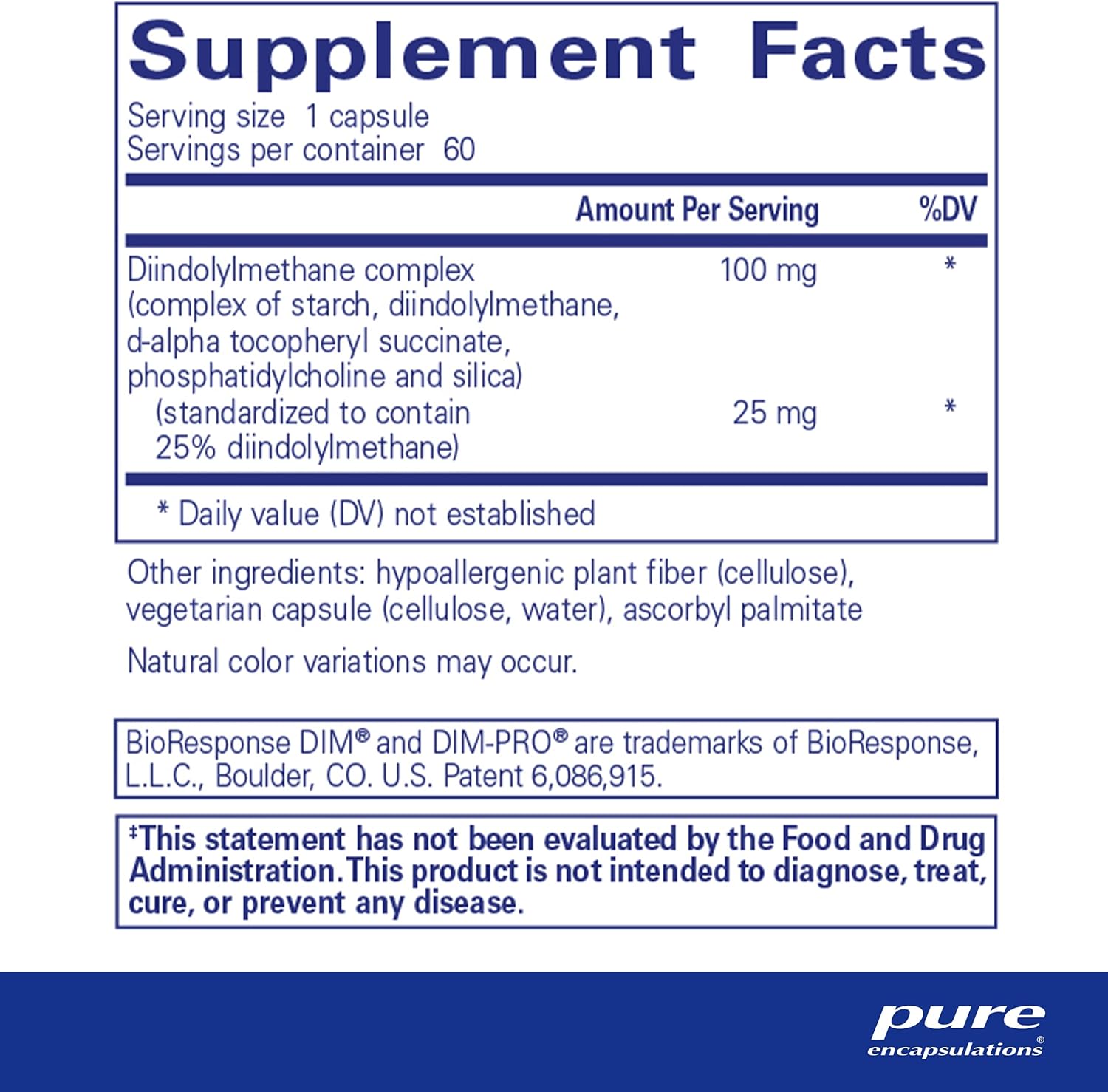 Pure Encapsulations DIMPRO 100 dietary supplement capsules for cellular balance, vegan formula, 60 capsules.