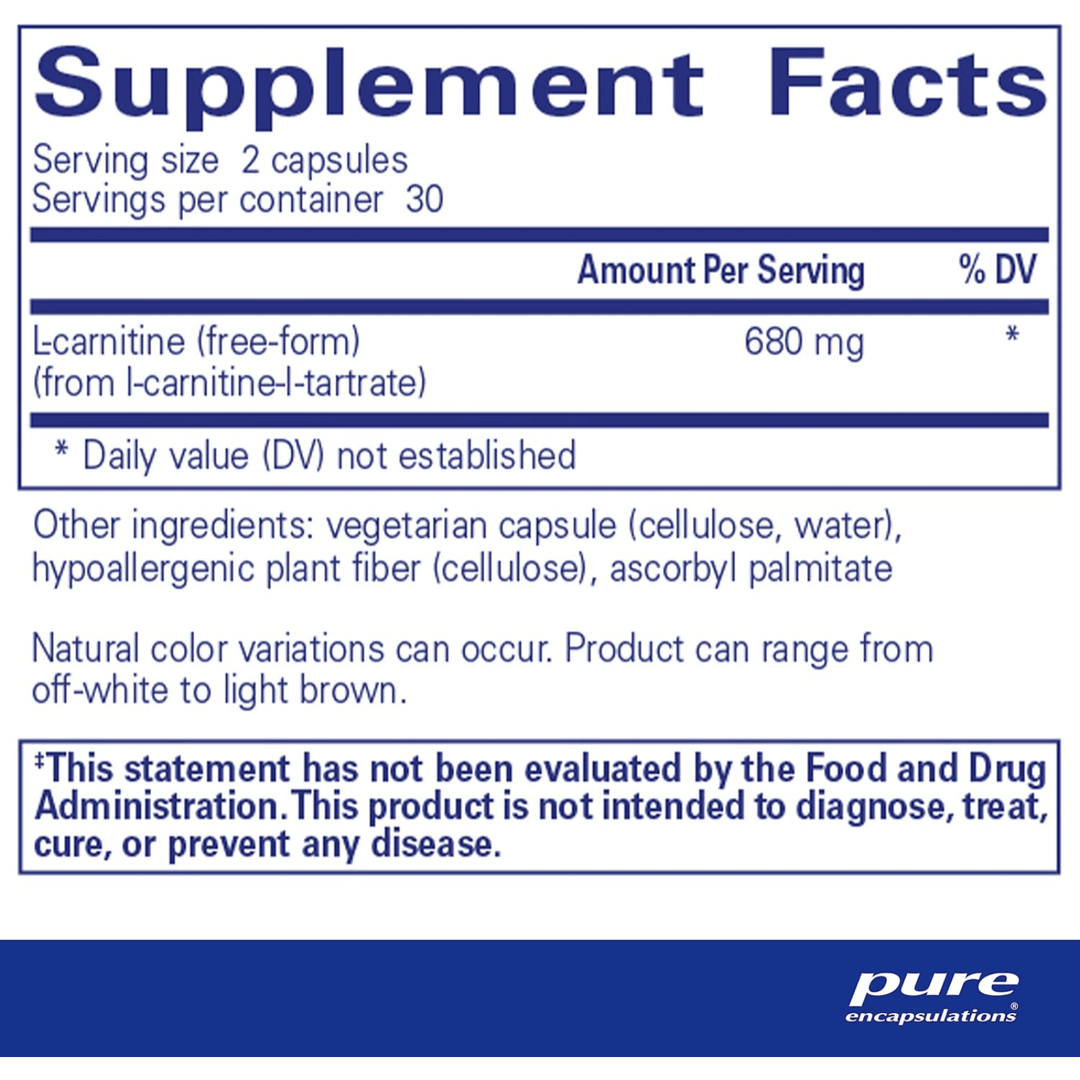 Pure Encapsulations L Carnitine Supports Cardiovascular Endurance 60 Capsules - POWER FIT SHOP — Powering Preparedness, Health &amp; Home