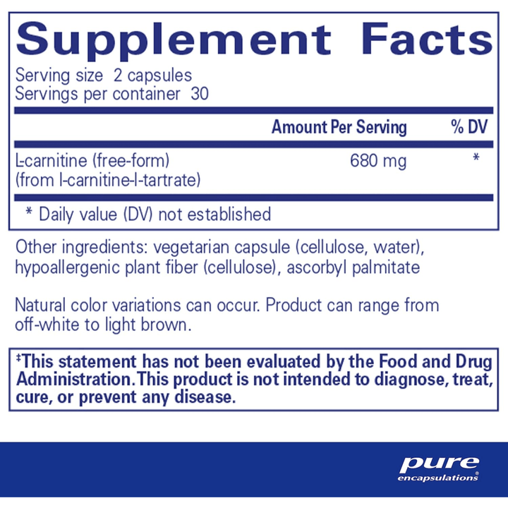 Pure Encapsulations L Carnitine Supports Cardiovascular Endurance 60 Capsules - POWER FIT SHOP — Powering Preparedness, Health &amp; Home