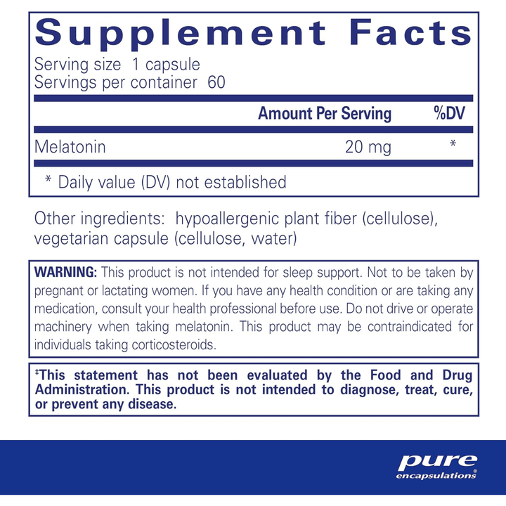 Pure Encapsulations Melatonin 20 mg Supports Immune System 60 Capsules - POWER FIT SHOP — Powering Preparedness, Health &amp; Home