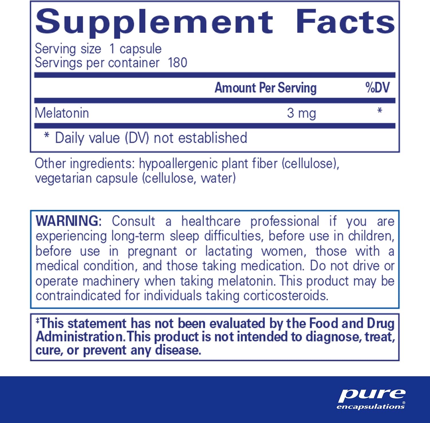 Pure Encapsulations Melatonin 3 mg Supports Restful Sleep Cycle 180 Capsules - POWER FIT SHOP — Powering Preparedness, Health & Home
