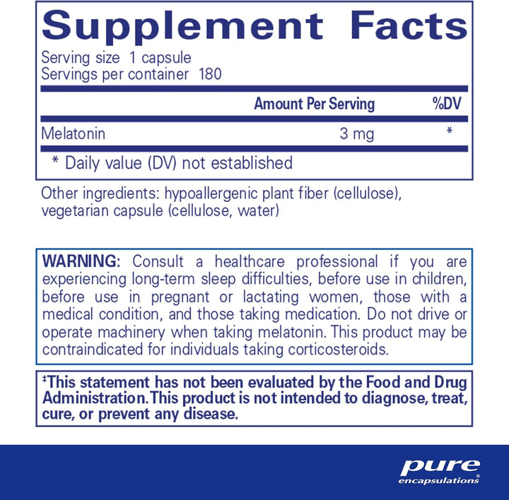 Pure Encapsulations Melatonin 3 mg Supports Restful Sleep Cycle 180 Capsules - POWER FIT SHOP — Powering Preparedness, Health &amp; Home