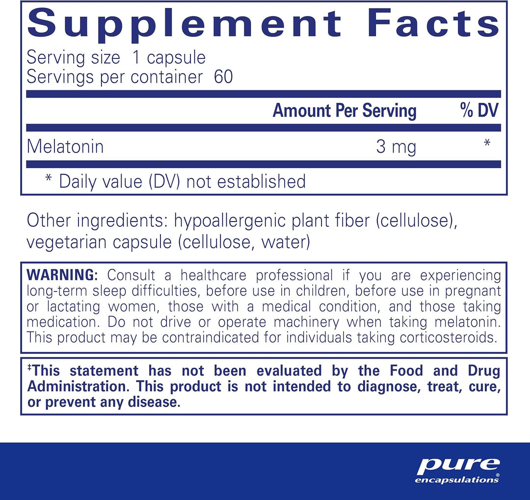 Pure Encapsulations Melatonin 3 mg Supports Restful Sleep Cycle 60 Capsules - POWER FIT SHOP — Powering Preparedness, Health &amp; Home