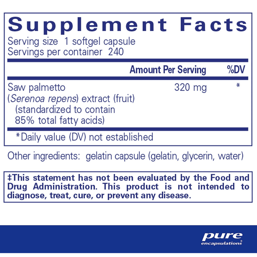 Pure Encapsulations Saw Palmetto 320mg For Metabolism Urinary Support 240 Caps - POWER FIT SHOP — Powering Preparedness, Health &amp; Home