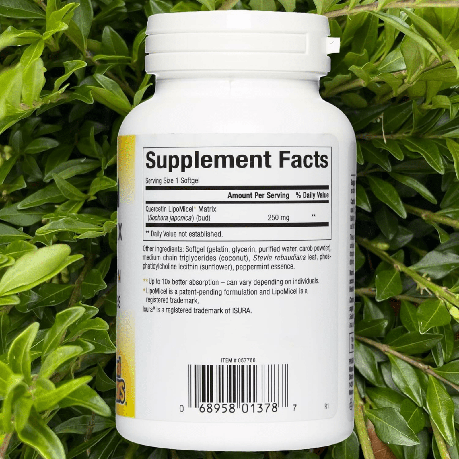 Natural Factors Quercetin LipoMicel Matrix dietary supplement softgels supporting immune health, with 60 softgels in the bottle.