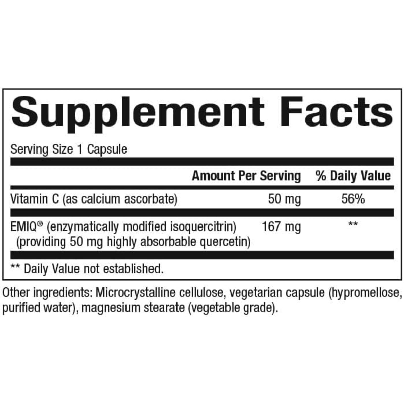WebMHP Natural Factors Bioactive Quercetin EMIQ immune support softgels with Vitamin C in a bottle of 60 capsules.