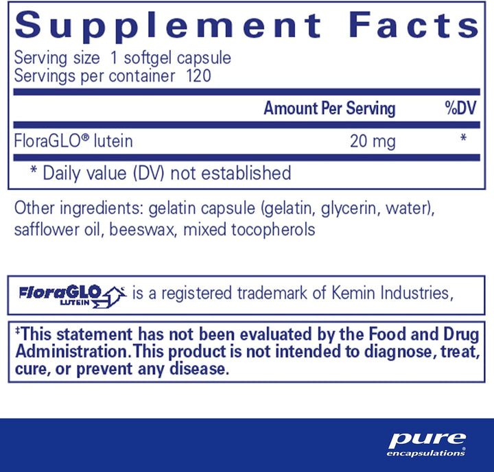 Pure Encapsulations Lutein 20 mg For Eye Vision Antioxidant Support 120 Capsules - POWER FIT SHOP — Powering Preparedness, Health &amp; Home