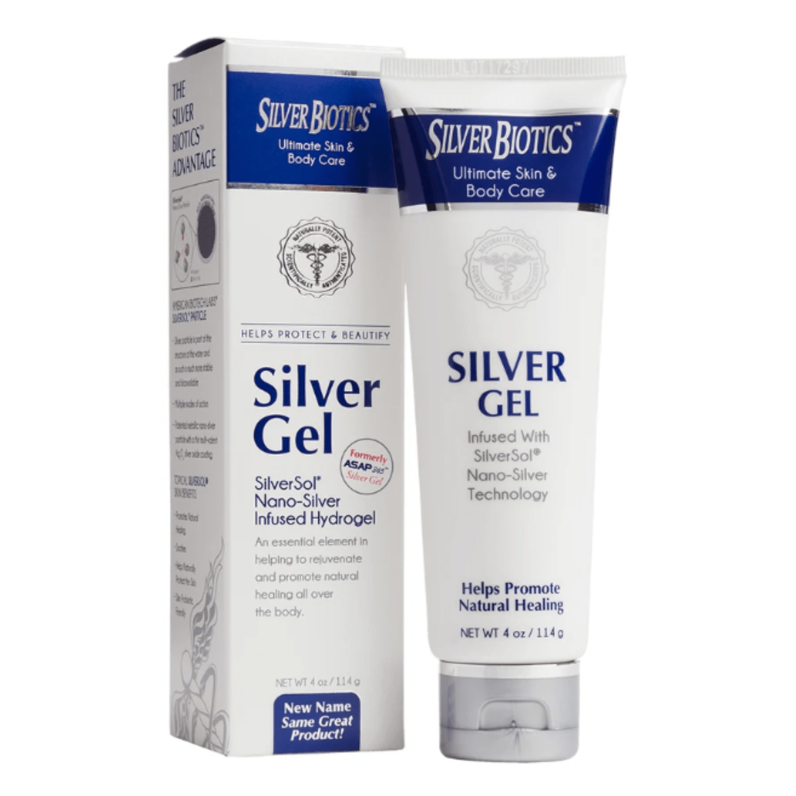 American Biotech Labs Silver Biotics Silver Gel 1.5 Oz Antibacterial tube and packaging for skin health.