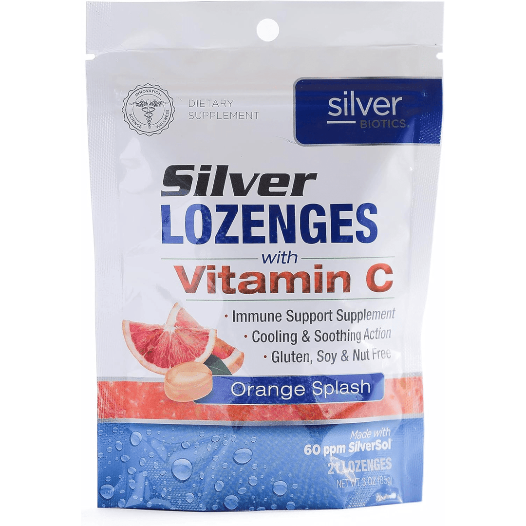 Hydrogel silver solution with Vitamin C lozenges by WEBMHP, featuring American Biotech Labs Silver Lozenges, 21 count.