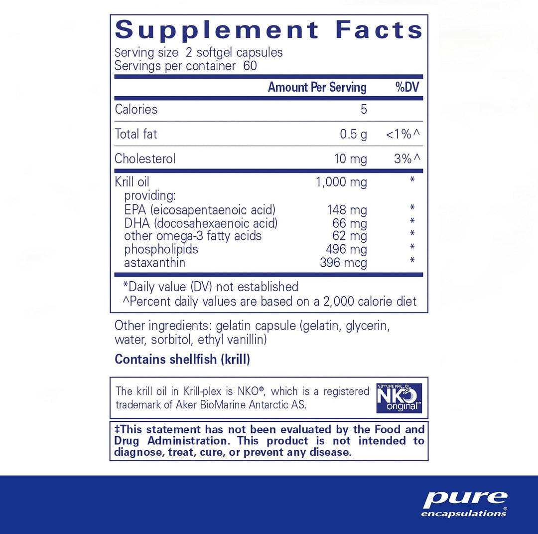 Pure Encapsulations Krill Plex Supports Heart Skin Joint Brain Health 120 Caps - POWER FIT SHOP — Powering Preparedness, Health &amp; Home