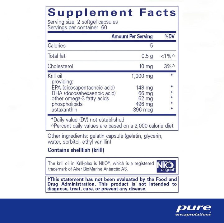 Pure Encapsulations Krill Plex Supports Heart Skin Joint Brain Health 120 Caps - POWER FIT SHOP — Powering Preparedness, Health &amp; Home