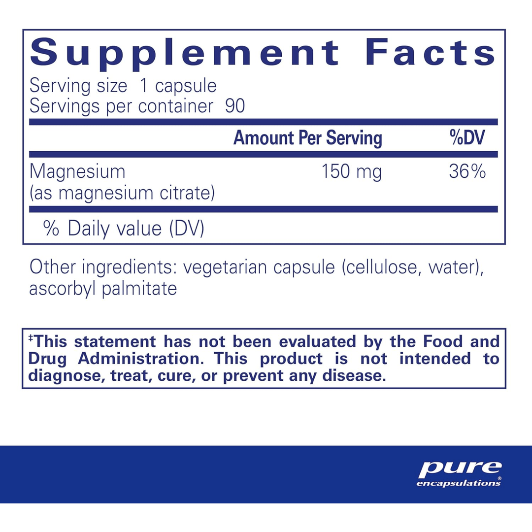 Pure Encapsulations Magnesium Citrate For Sleep Heart Bone Support 90 Capsules - POWER FIT SHOP — Powering Preparedness, Health &amp; Home