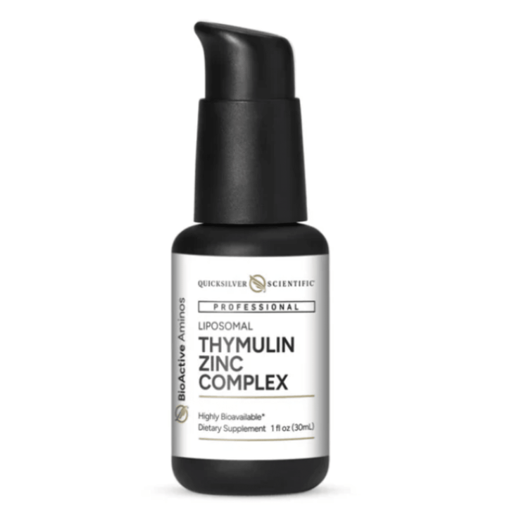 Liposomal Thymulin Zinc Complex supplement by Quicksilver Scientific supporting immune balance, in a 30mL bottle.