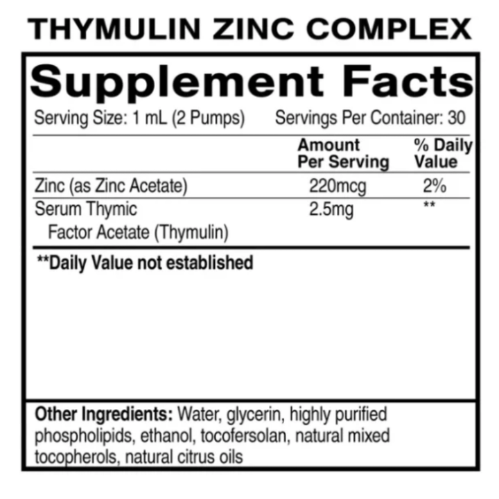 Liposomal Thymulin Zinc Complex by Quicksilver Scientific supporting immune balance in a 30mL bottle.