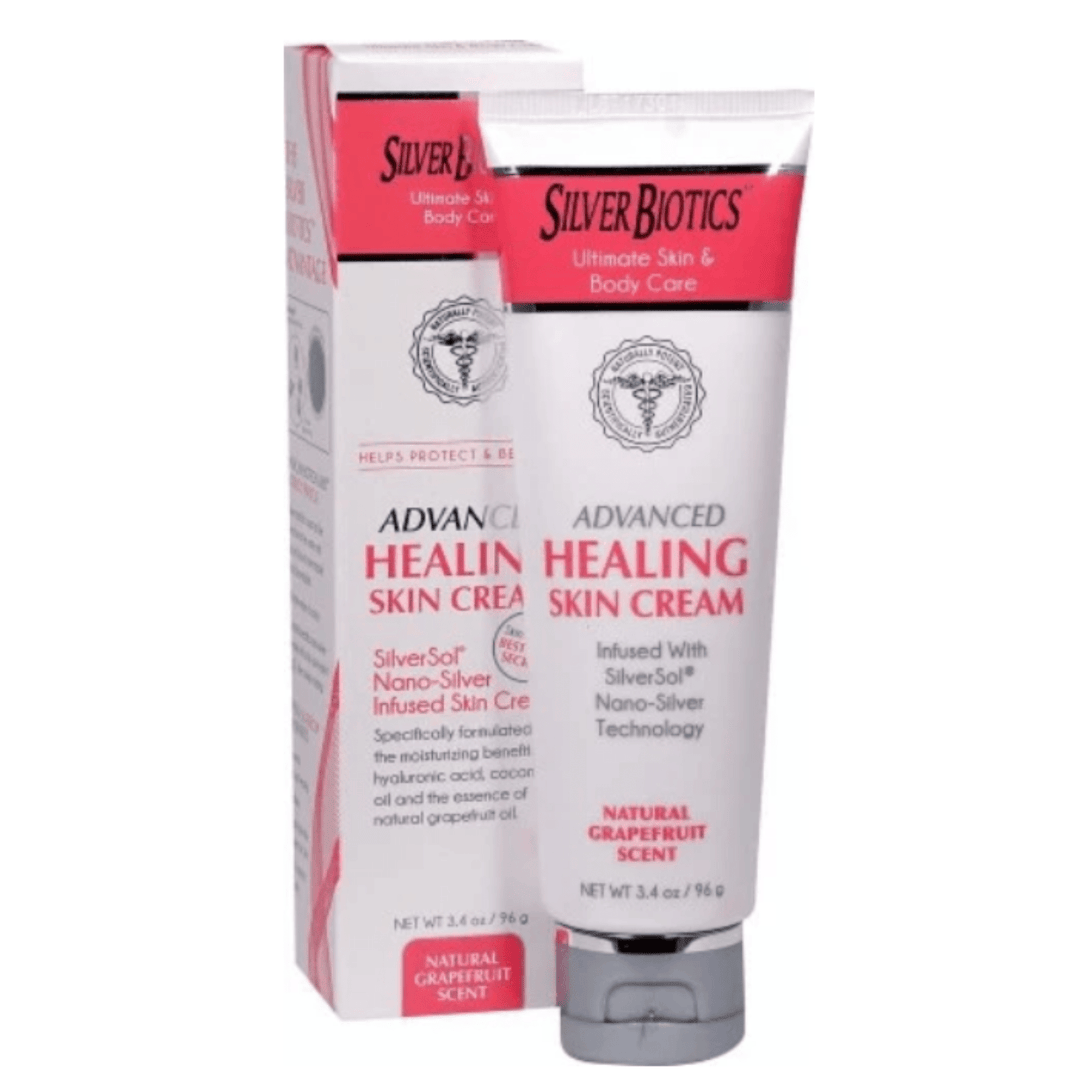 American Biotech Labs Silver Hand and Body Lotion with grapefruit scent in a 3.4 oz bottle, moisturizing and nourishing skin.