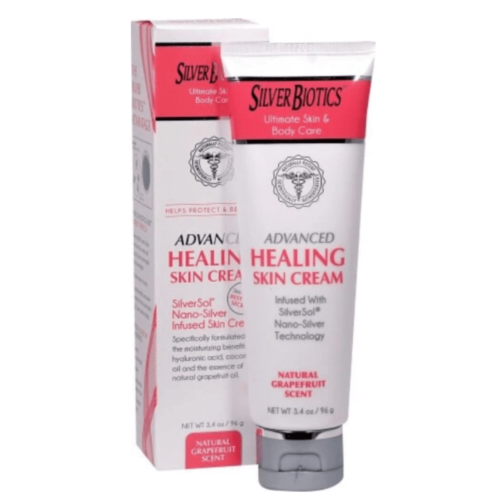American Biotech Labs Silver Hand and Body Lotion Grapefruit 3.4 Oz packaging and product tube featuring grapefruit scent.