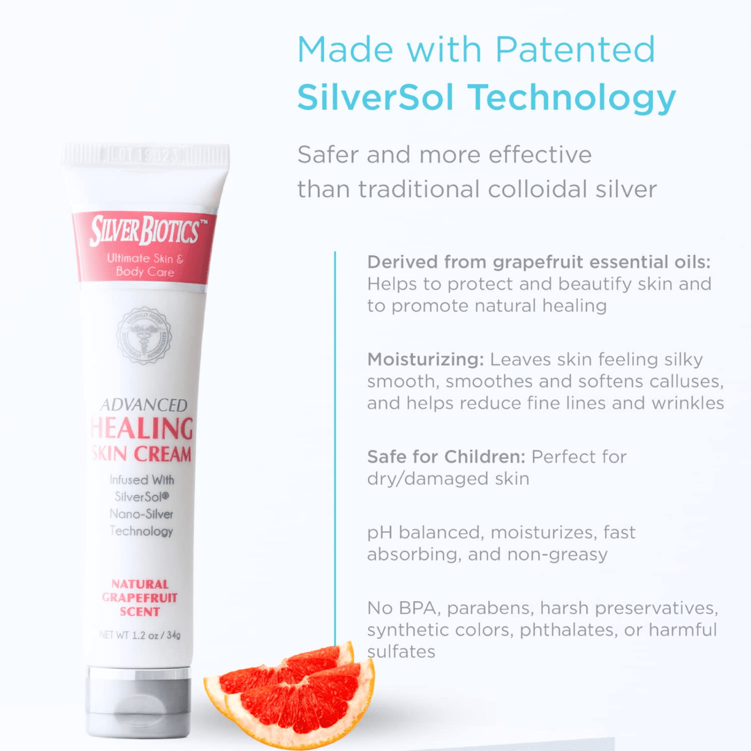 American Biotech Labs Silver Hand and Body Lotion in grapefruit scent, 3.4 oz, moisturizing lotion for hands and body.