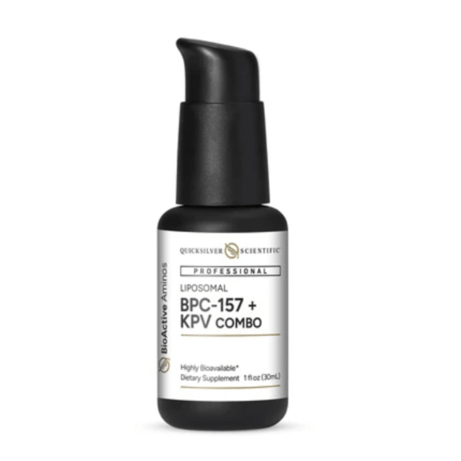 WebMHP Quicksilver Scientific BCP-157 + KPV liposomal peptide oral serum in a 30 mL bottle, showing the product packaging.