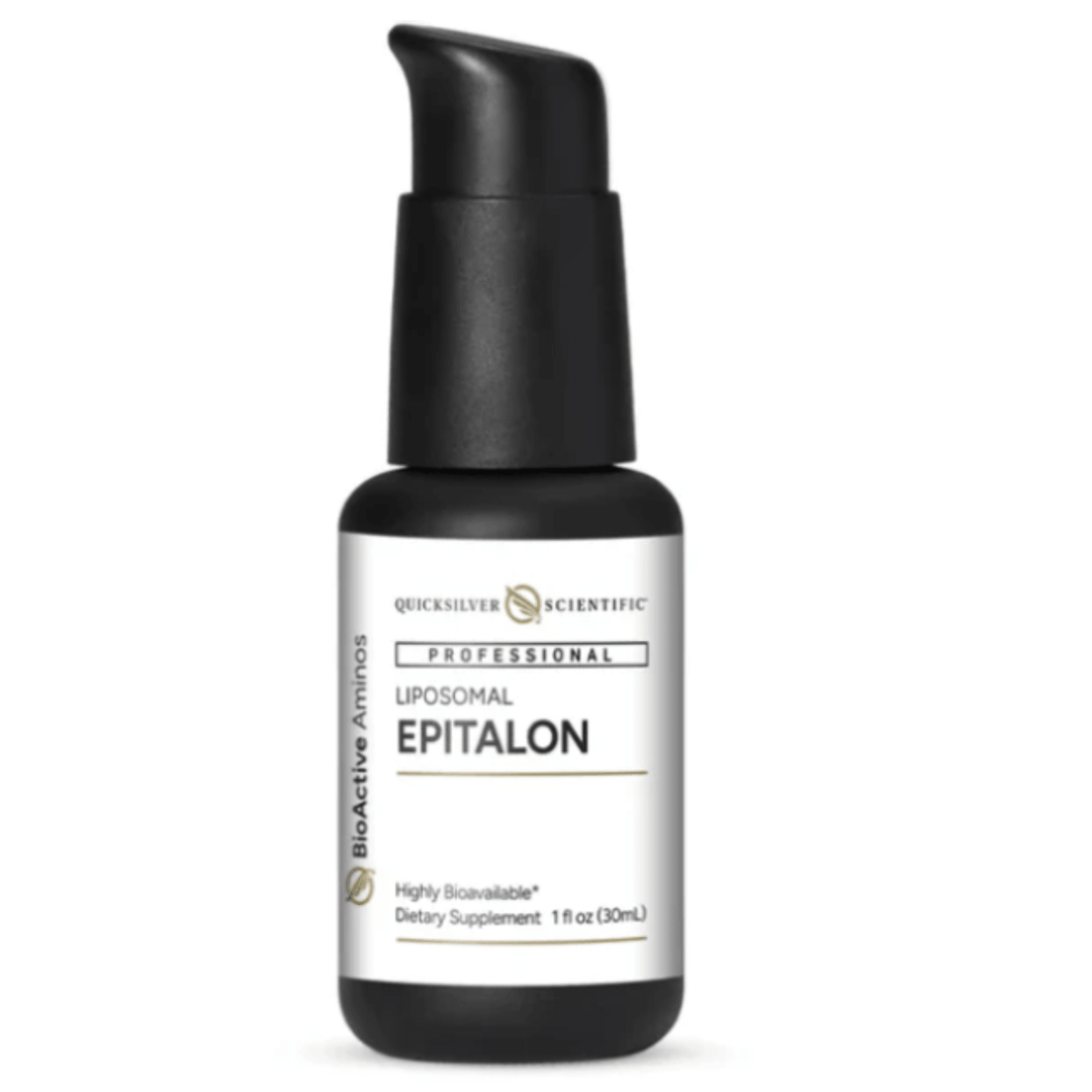 WebMHP Quicksilver Scientific Epitalon cellular support peptide serum in a 30mL bottle, showing the serum and packaging.