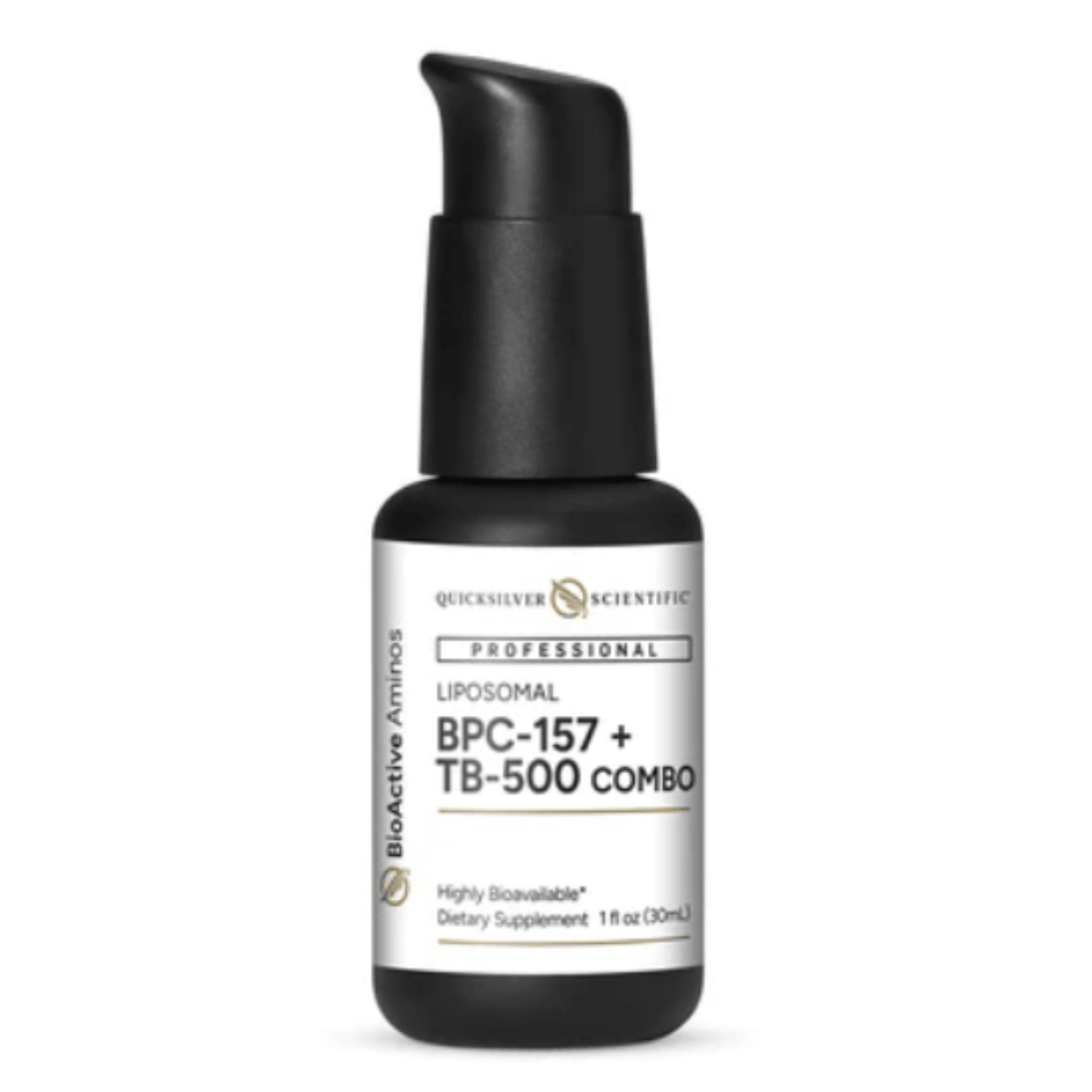 Research lipsomal solution by Quicksilver Scientific, BCP-157 and TB-500 combo dietary supplement in 30 mL bottle.