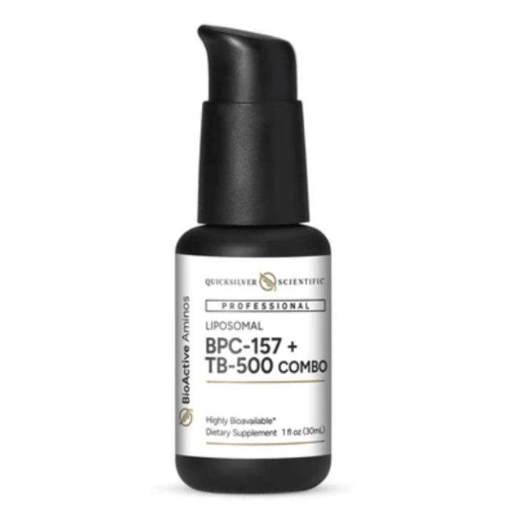 Research lipsomal solution by Quicksilver Scientific, BCP-157 and TB-500 combo dietary supplement in 30 mL bottle.
