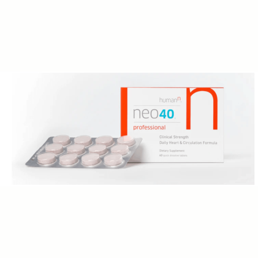 HumanN Neogenisis Neo40 Professional lozenges, daily wellness supplement by WEBMHP, shown in a blister pack of 60 lozenges.