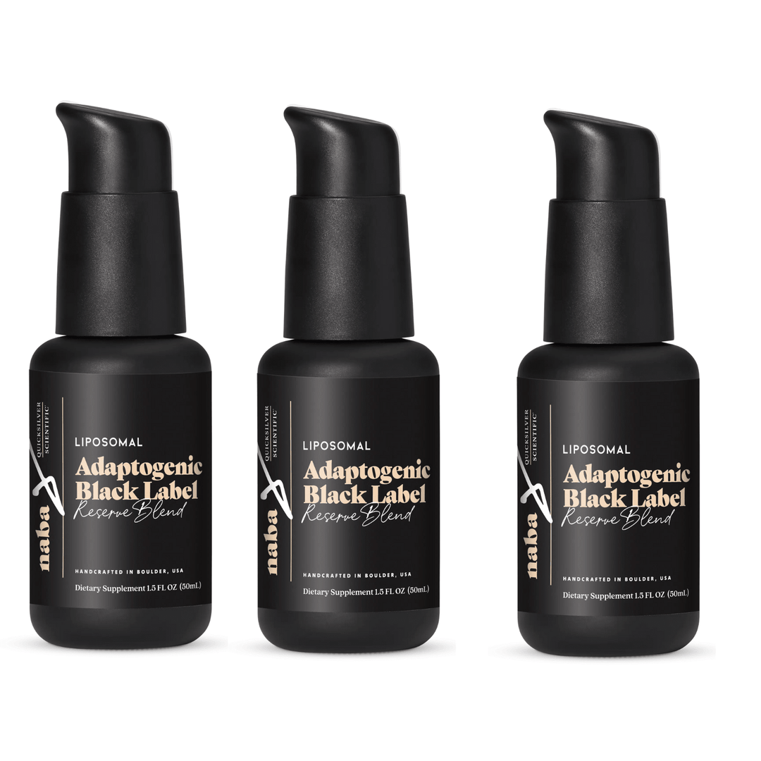 Quicksilver Scientific Adaptogenic Black Label Reserve Blend vitamins and supplements in 1.5 fl oz bottles, 3-pack, by WEBMHP