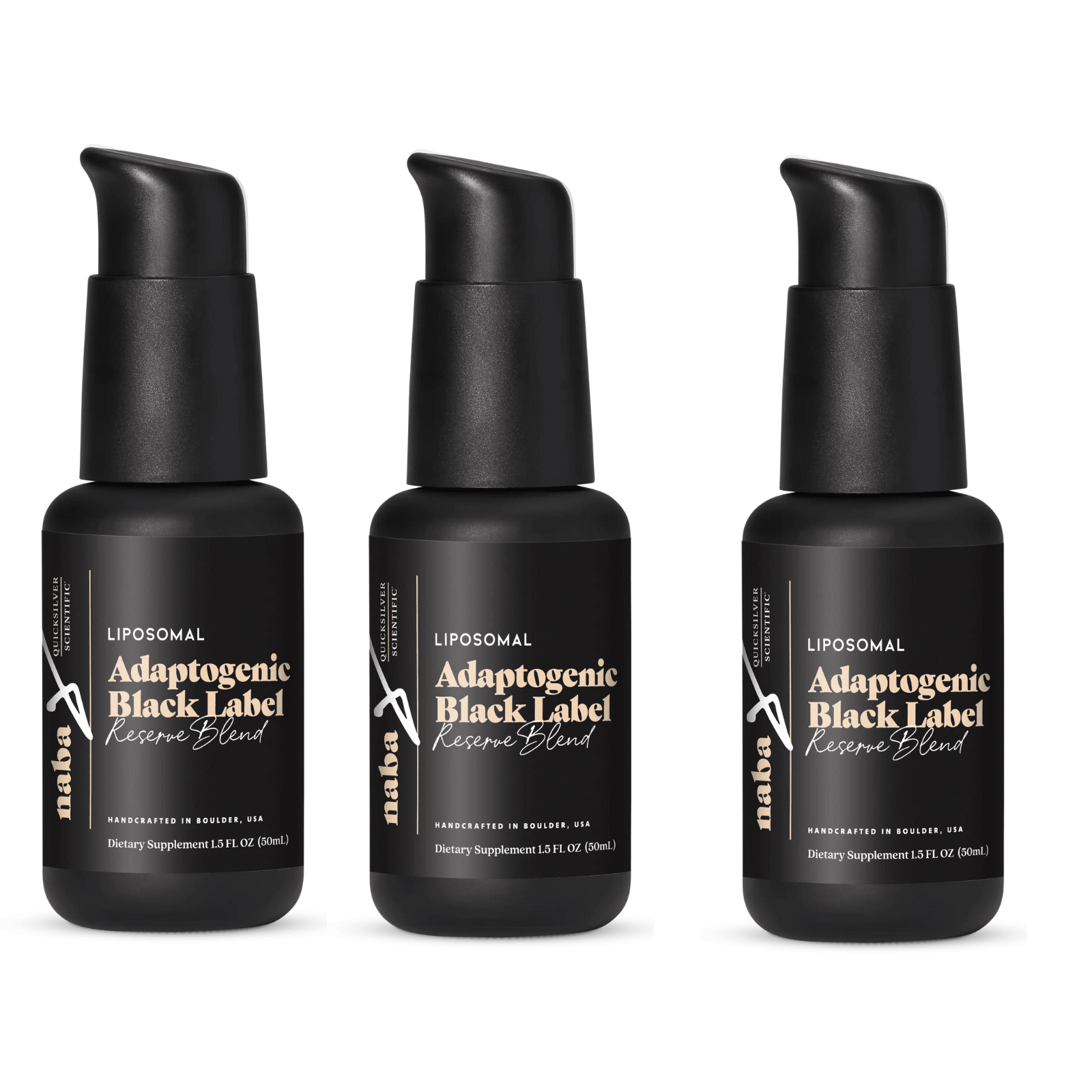 Quicksilver Scientific Adaptogenic Black Label Reserve Blend vitamins and supplements in 1.5 fl oz bottles, 3-pack, by WEBMHP