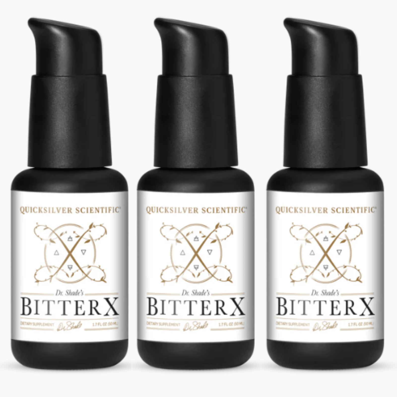 Quicksilver Scientific BitterX Digestive Function 50ml pump bottles, vitamins and supplements, 3-pack, WEBMHP brand.