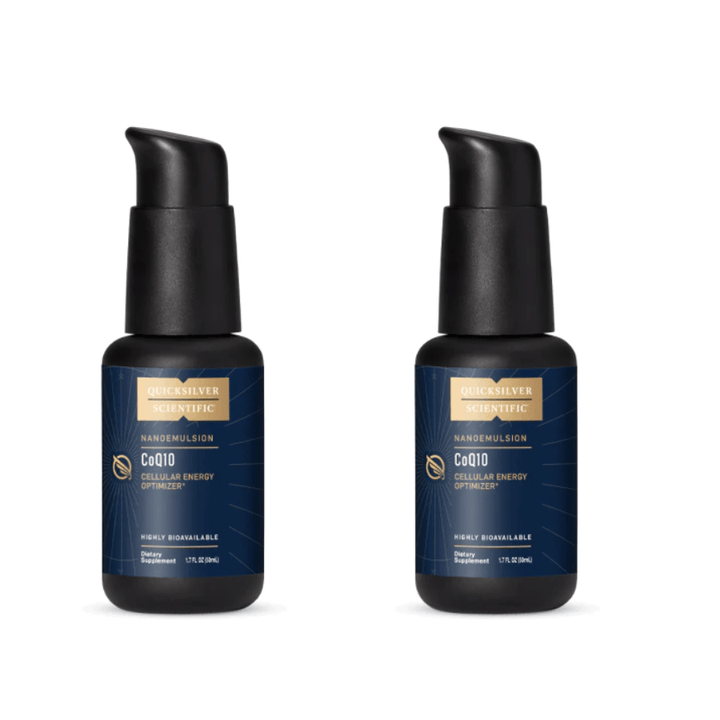 Quicksilver Scientific CoQ10 Liposomal Pump 15 mg liquid supplement in a bottle, shown as part of a 2-pack by WEBMHP.